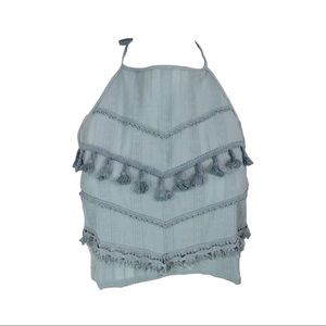 Women’s crop lace up back tassel top